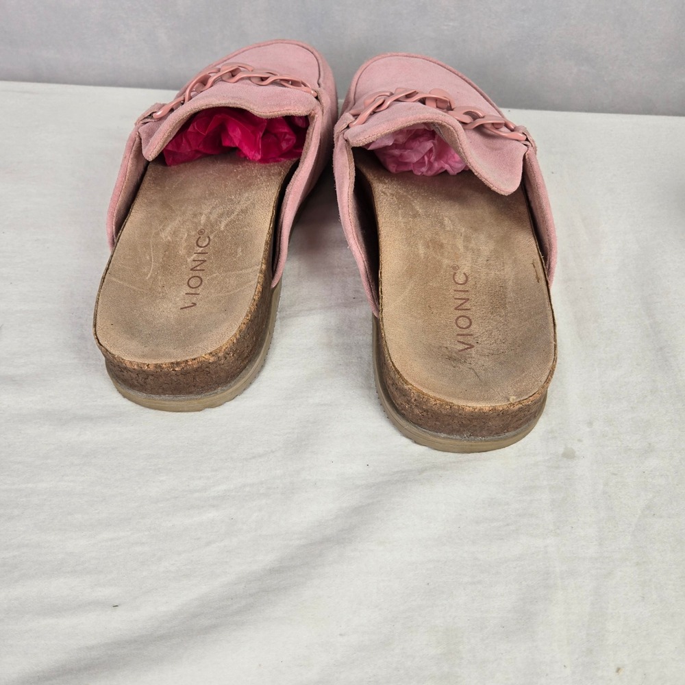 Vionic Georgie Pink Suede Chain Link Mule Slippers Clog Orthotic Shoes Womens 11 - Picture 6 of 9